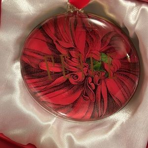 Fringe PEACE Red Flower Glass Christmas Ornament & Gift Box